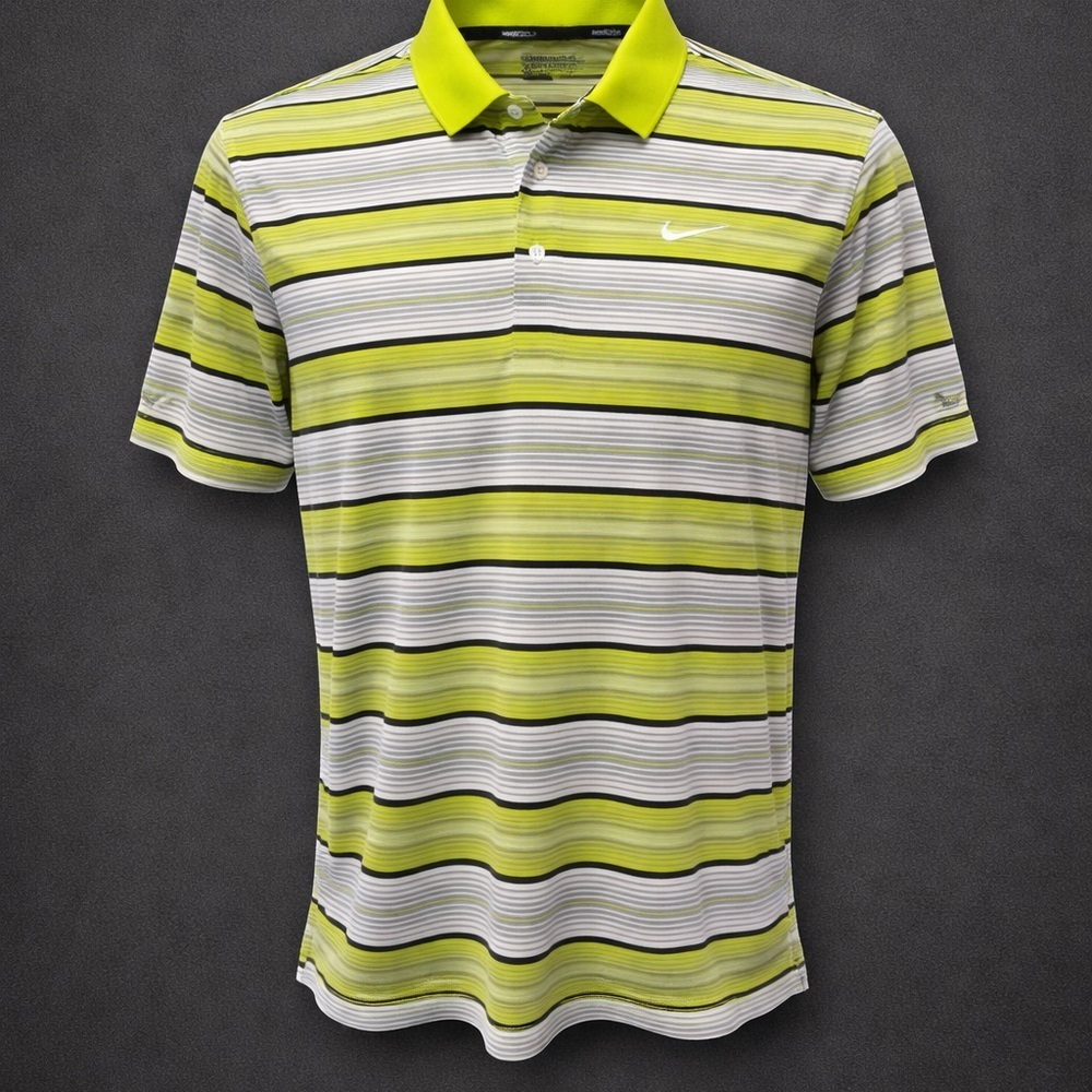 Nike Golf Polo Shirt Mens XXL Dri Fit Tour Performance Striped Yellow Gray